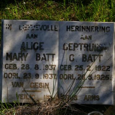 BATT Alice Mary 1937-1937 :: BATT Gertruida C. 1922-1926