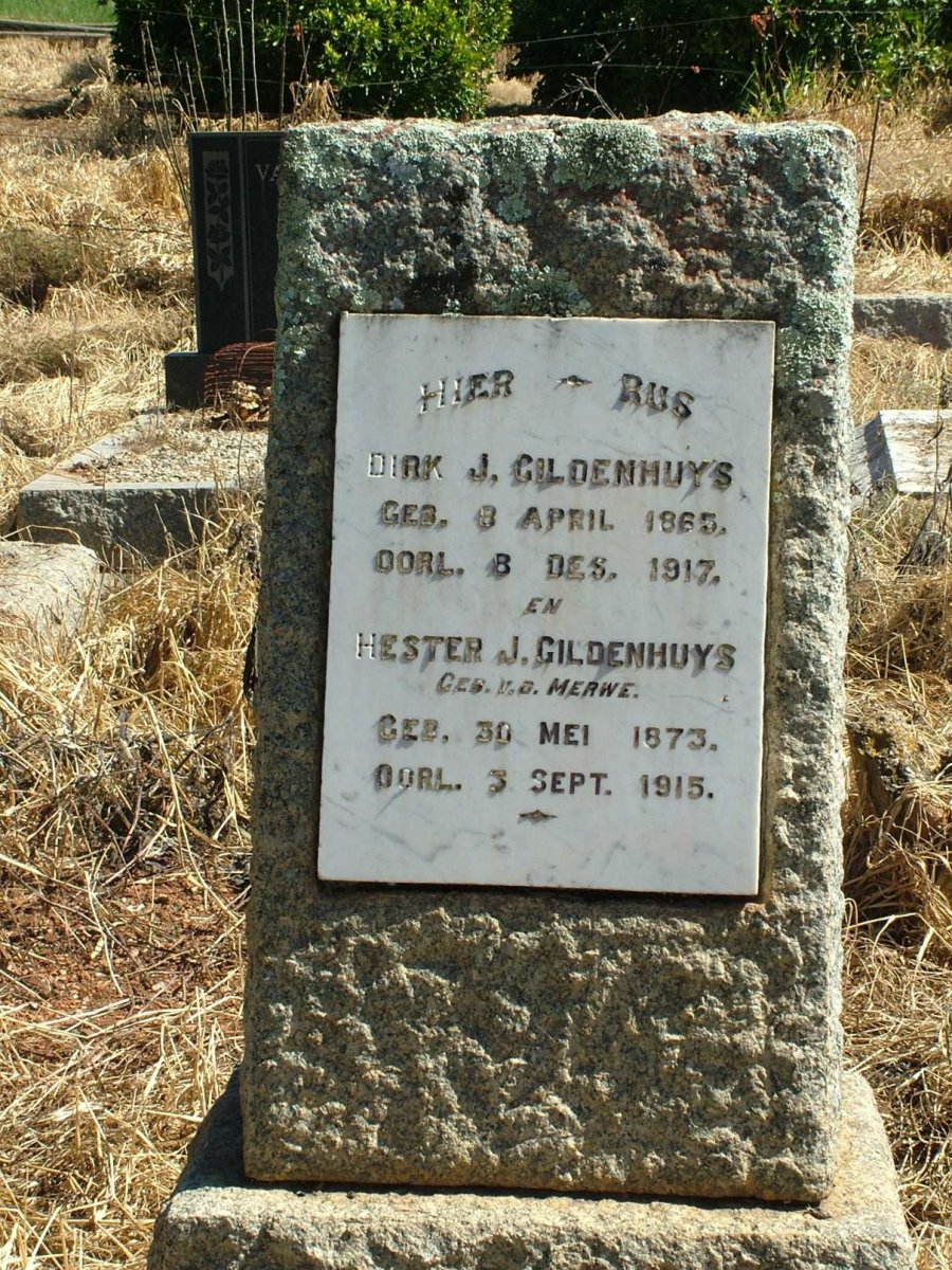 GILDENHUYS Dirk J. 1865-1917 & Hester J. V.D. MERWE 1873-1915