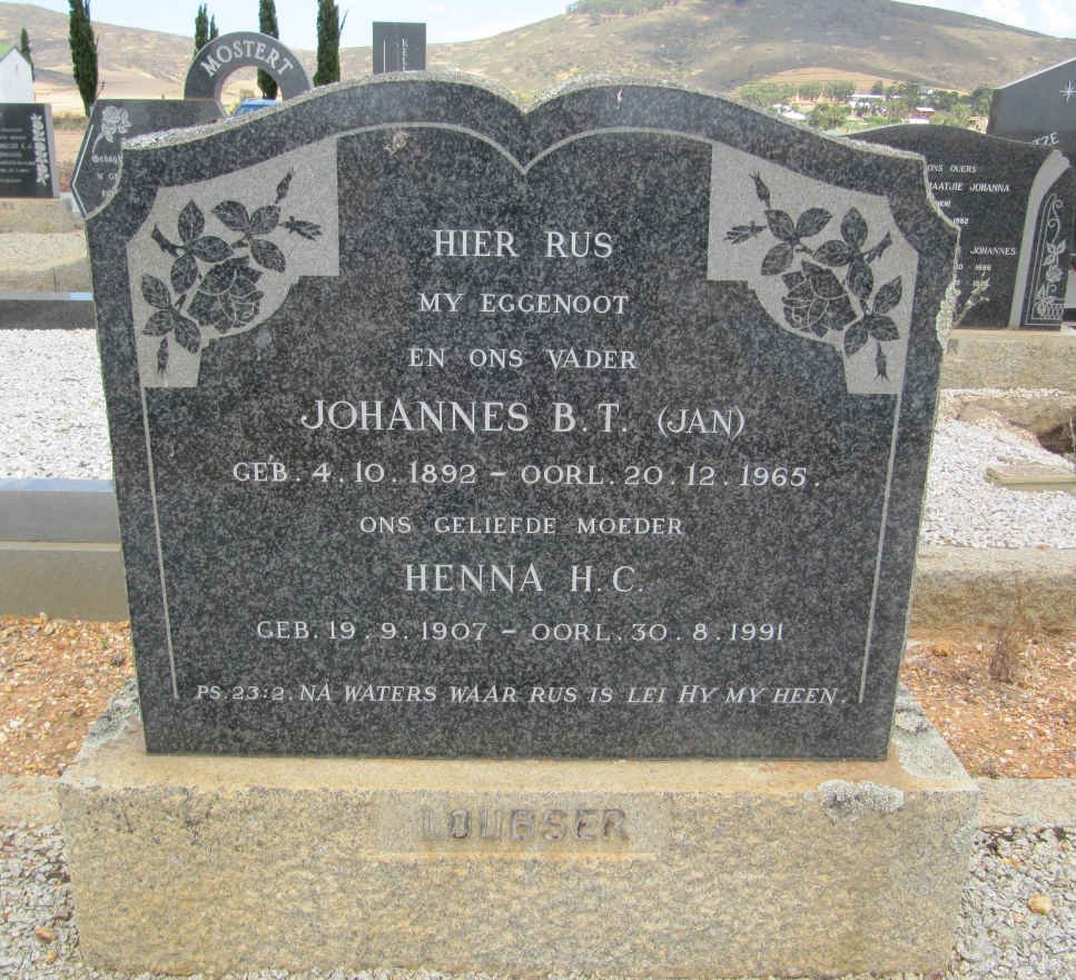 LOUBSER Johannes B.T. 1892-1965 &amp; Henna H.C. 1907-1991