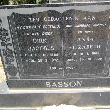 BASSON Dirk Jacobus 1885-1972 &amp; Anna Elizabeth 1908-1998