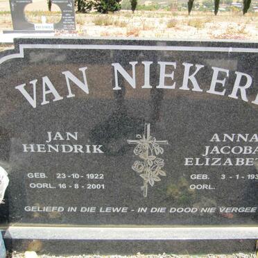 NIEKERK Jan Hendrik, van 1922-2001 &amp; Anna Jacoba Elizabeth 1936-