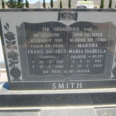 SMITH Frans Jacobus 1912-1986 &amp; Martha Maria Isabella RUST 1917-2010