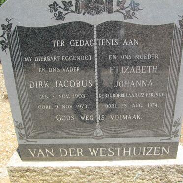 WESTHUIZEN Dirk Jacobus, van der 1903-1973 &amp; Elizabeth Johanna GROBBELAAR 1906-1974