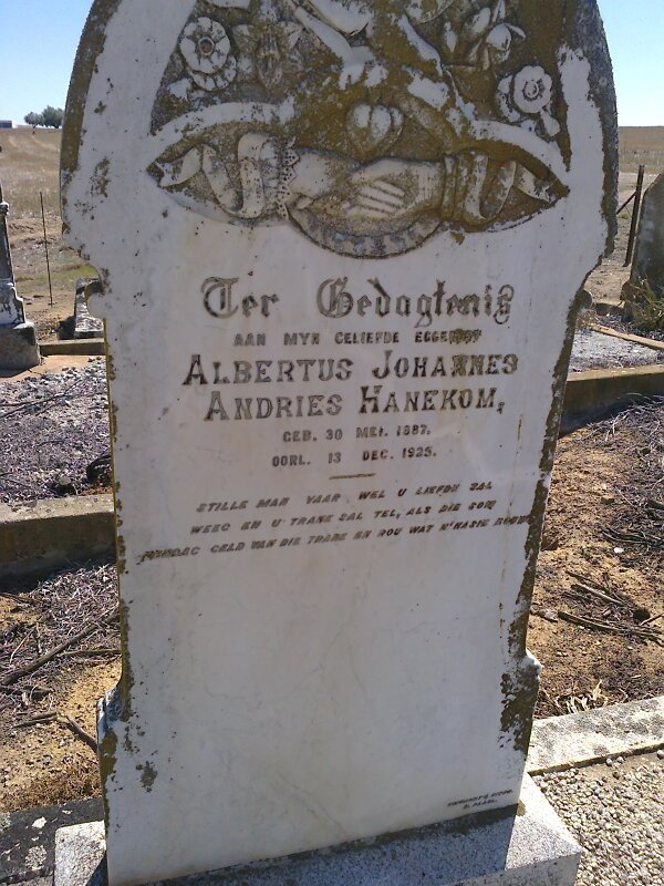 HANEKOM Albertus Johannes Andries 1887-1925
