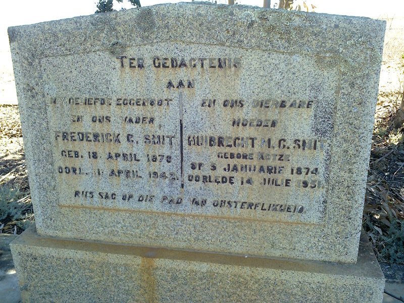 SMIT Frederick C. 1878-1942 & Huibrecht M.C. KOTZE 1874-1951