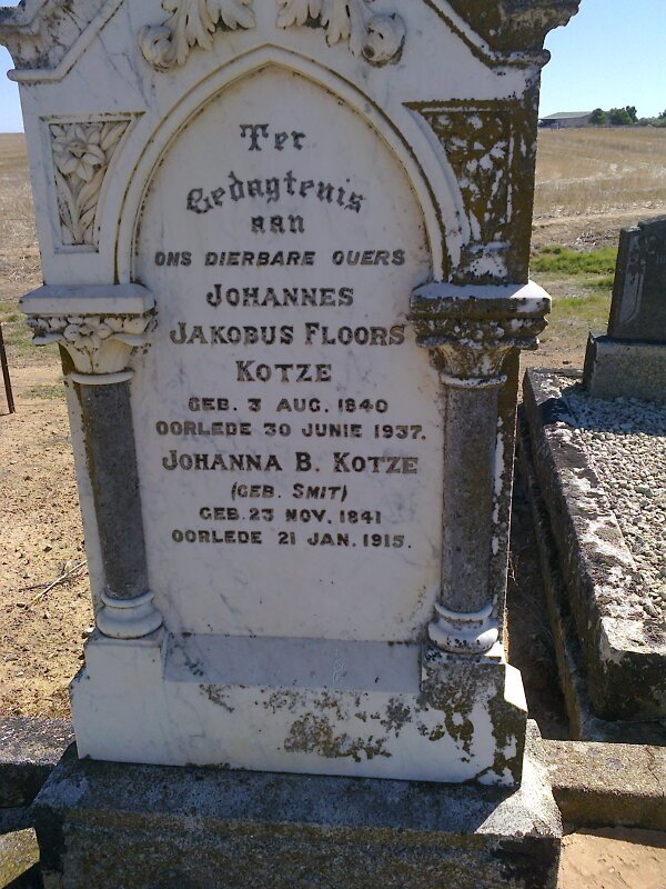 KOTZE Johannes Jacobus Floors 1840-1937 &amp; Johanna B. SMIT 1841-1915