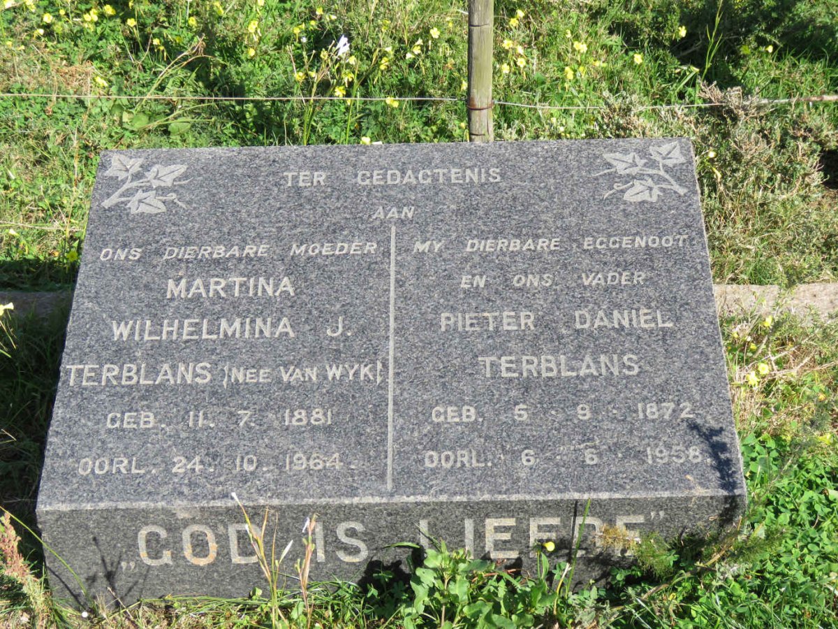 TERBLANS Pieter Daniel 1872-1958 &amp; Martina Wilhelmina J. VAN WYK 1881-1964
