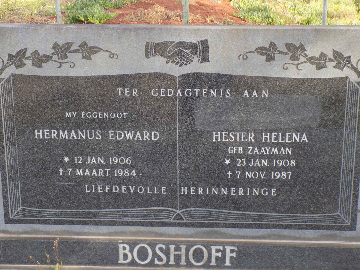 BOSHOFF Hermanus Edward 1906-1984 &amp; Hester Helena ZAAYMAN 1908-1987