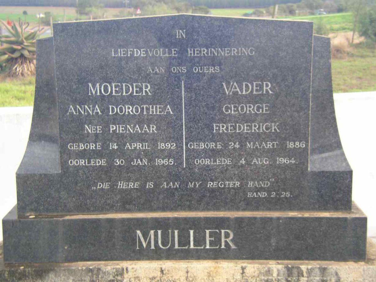 MULLER George Frederick 1886-1964 &amp; Anna Dorothea PIENAAR 1892-1965