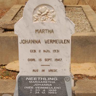 BURGER Mike 1922-2006 :: NEETHLING Margaretha Johanna nee VERMEULEN 1926-1993 ::  VERMEULEN Martha Johanna 1931-1947