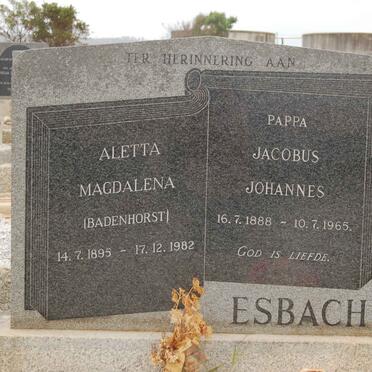 ESBACH Jacobus Johannes 1888-1965 &amp; Aletta Magdalena BADENHORST 1895-1982
