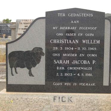 FICK Christiaan Willem 1904-1969 &amp; Sarah Jacoba P. GROENEWALD 1903-1981