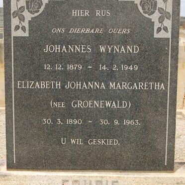 FOURIE Johannes Wynand 1879-1949 &amp; Elizabeth Johanna Margaretha GROENEWALD 1890-1963