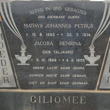 GILIOMEE Mathys Johannes Petrus 1893-1974 &amp; Jacoba Henrina TALJAARD 1899-1955