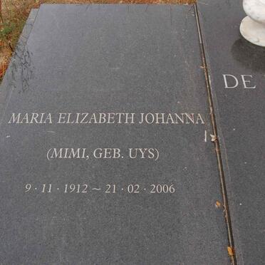 KOCK Maria Elizabeth Johanna, de nee UYS 1912-2006