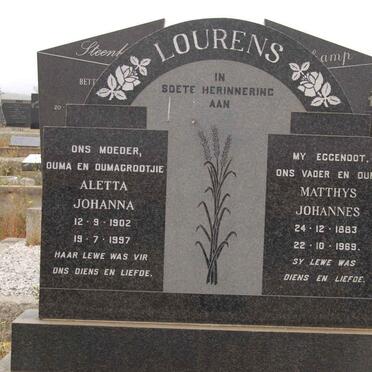 LOURENS Matthys Johannes 1883-1969 &amp; Aletta Johanna 1902-1997