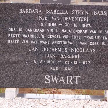 SWART Jan Jochemus Nicolaas 1891-1977 &amp; Barbara Isabella Steyn VAN DEVENTER 1896-1967