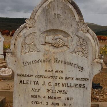 VILLIERS Aletta J.C., de nee WILLIMSE 1871-1927