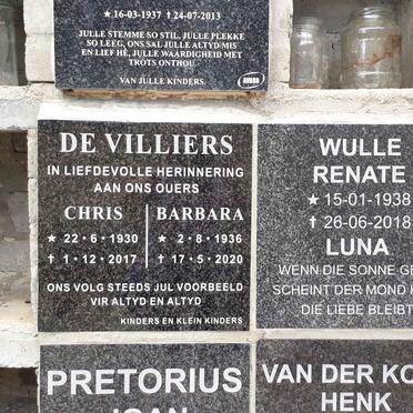 VILLIERS Chris, de 1930-2017 &amp; Barbara 1936-2020 :: WULLE Renate 1938-2018