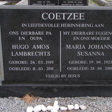 COETZEE Hugo Amos Lambrechts 1919-2011 &amp; Marie Johanna Susanna 1921-2008