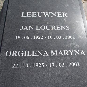 LEEUWNER Jan Lourens 1922-2002 &amp; Orgilena Mary 1925-2002