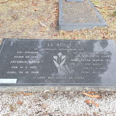 ROUX Jacobus Krige, le 1920-2014 &amp; Margarita Maria KOTZE 1930-1985