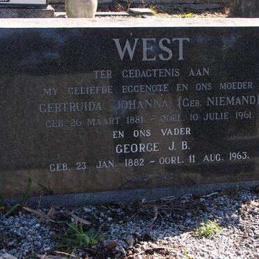 WEST George J.B. 1882-1963 &amp; Gertruida Johanna NIEMAND 1881-1961