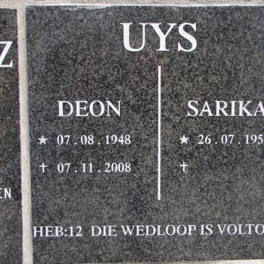 UYS Deon 1948-2008 &amp; Sarika 1951-