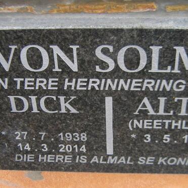 SOLMS Dick, von 1938-2014 &amp; Alta NEETHLING 1939-