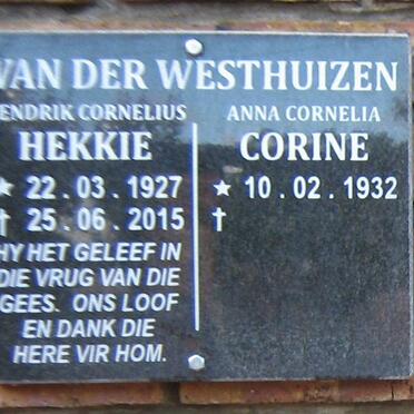 WESTHUIZEN Hendrik Cornelius, van der 1927-2015 &amp; Anna Cornelia 1932-
