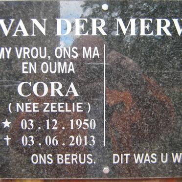 MERWE Cora, van der nee ZEELIE 1950-2013