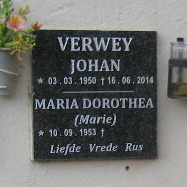 VERWEY Johan 1950-2014 &amp; Maria Dorothea 1953-