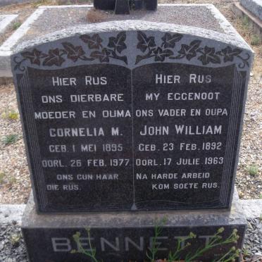 BENNETT John William 1892-1963 &amp;  Cornelia Margaretha Petronella 1895-1977
