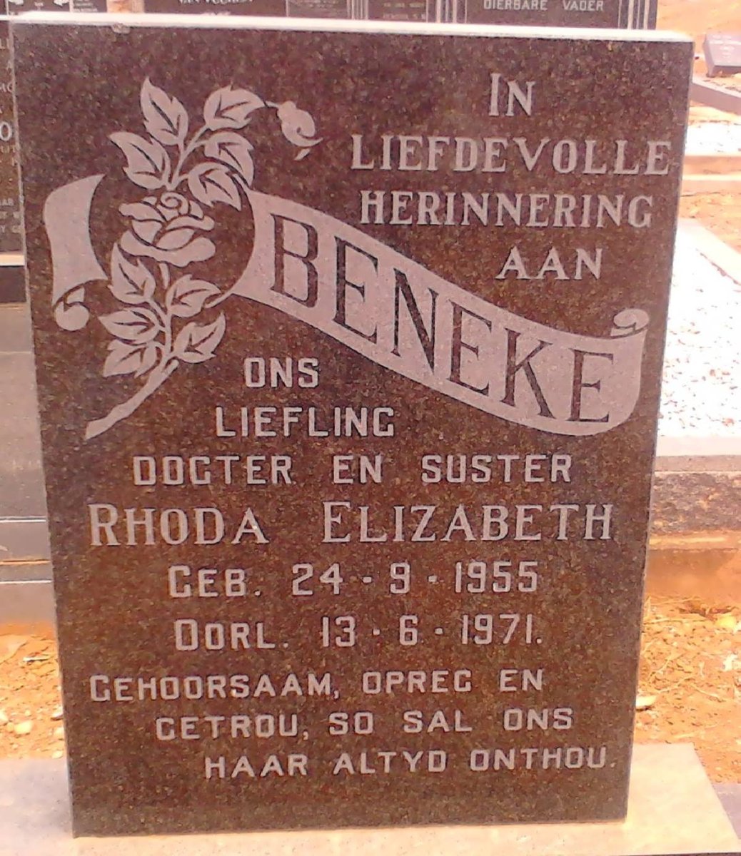 BENEKE Rhoda Elizabeth 1955-1971
