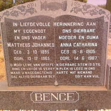 BENCE Mattheus Johannes 1895-1965 &amp; Anna Catharina 1905-1987 :: VAN NIEKERK Anita 1932-1987