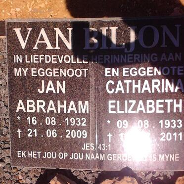 BILJON Jan Abraham, van 1932-2009 &amp; Catharina Elizabeth 1933-2011