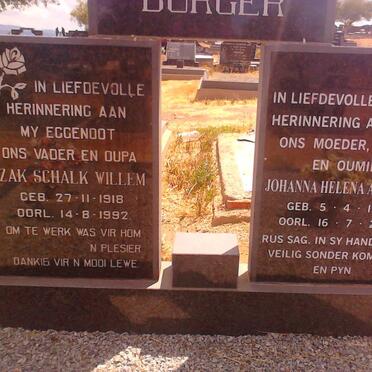 BURGER Izak Schalk Willem 1918-1992 &amp; Johanna Helena Adriana 1920-2009