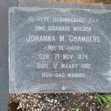 CHAMBERS Johanna M. nee DE JAGER 1874-1961