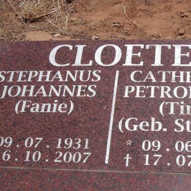 CLOETE Stephanus Johannes 1931-2007 &amp; Catherina Petronella STANDER 1937-2006