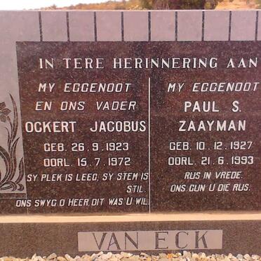 ECK Ockert Jacobus, van 1923-1972 :: ZAAYMAN Paul S. 1927-1993