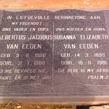 EEDEN Albertus Jacobus, van 1900-1980 &amp; Susanna Elizabeth 1899-1981