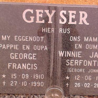 GEYSER George Francis 1910-1990 &amp; Winnie Jacoba Serfontein JONKER 1921-2007