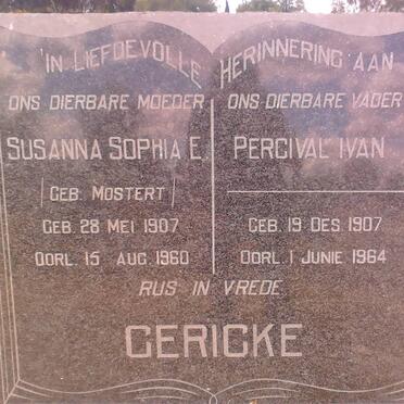 GERICKE Percival Ivan 1907-1964 &amp; Susanna Sophia E. MOSTERT 1907-1960