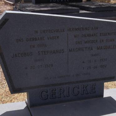 GERICKE Jacobus Stephanus 1929- &amp; Magrietha Magdalena 1930-1992