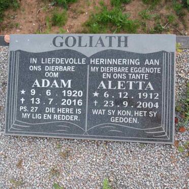 GOLIATH Adam 1920-2016 & Aletta 1912-2004 