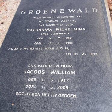 GROENEWALD Jacobs William 1917-2005 &amp; Catharina Wilhelmina LOMBAARD 1918-2001