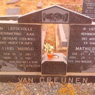 GREUNEN Louis Markus, van 1917-1982 &amp; Mathilda M. BENCE 1919-1996