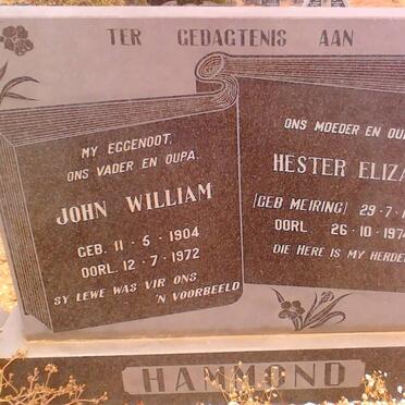 HAMMOND John William 1904-1972 &amp; Hester Eliza MEIRING 1910-1974