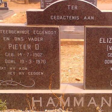 HAMMAN Pieter D. 1902-1970 &amp; Elizabeth Maria VAN GREUNEN 1908-1993