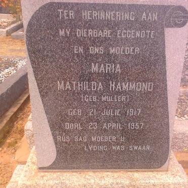 HAMMOND Maria Mathilda nee MULLER 1917-1957